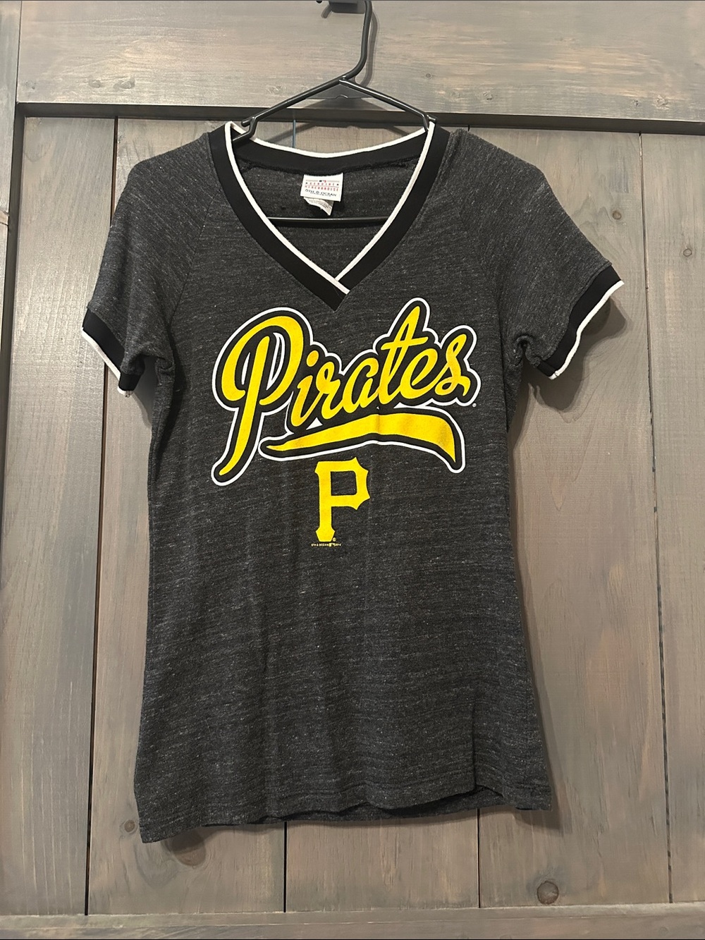 5th & Ocean Women’s Black & Yellow Pirates V-Neck Tee